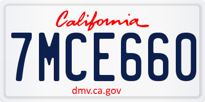 CA license plate 7MCE660