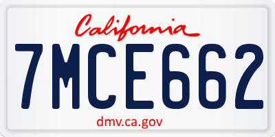 CA license plate 7MCE662