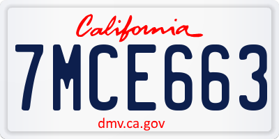 CA license plate 7MCE663