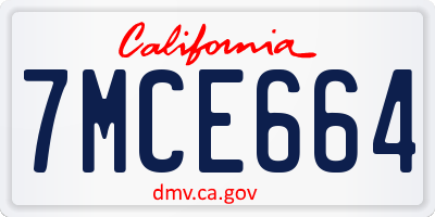 CA license plate 7MCE664