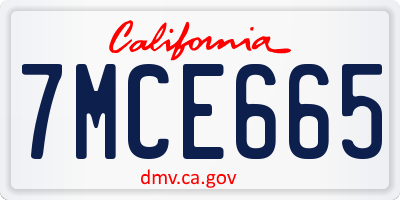 CA license plate 7MCE665