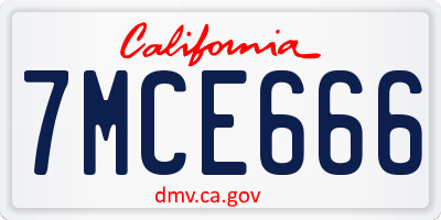 CA license plate 7MCE666