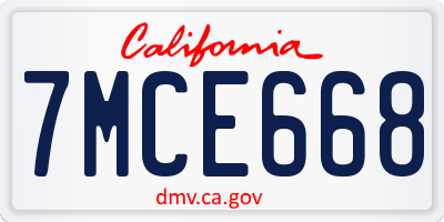 CA license plate 7MCE668