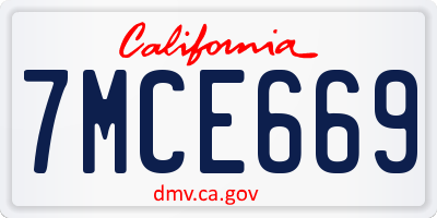 CA license plate 7MCE669