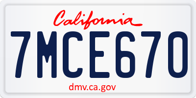 CA license plate 7MCE670