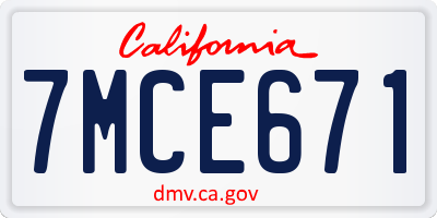 CA license plate 7MCE671
