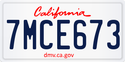 CA license plate 7MCE673