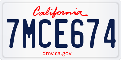 CA license plate 7MCE674