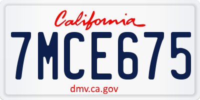 CA license plate 7MCE675