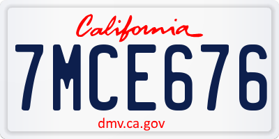 CA license plate 7MCE676