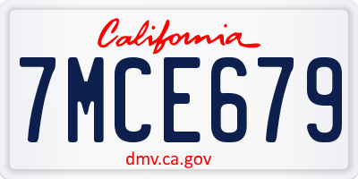 CA license plate 7MCE679
