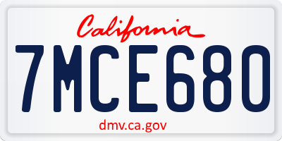 CA license plate 7MCE680