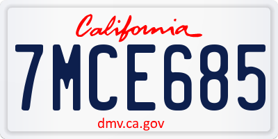 CA license plate 7MCE685