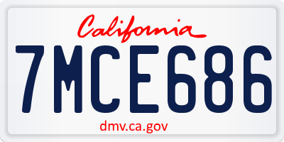 CA license plate 7MCE686