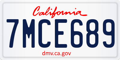 CA license plate 7MCE689