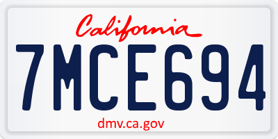 CA license plate 7MCE694
