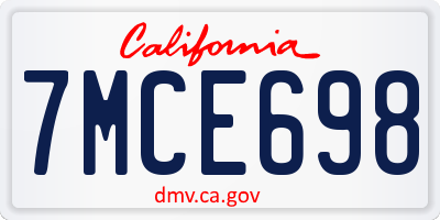 CA license plate 7MCE698