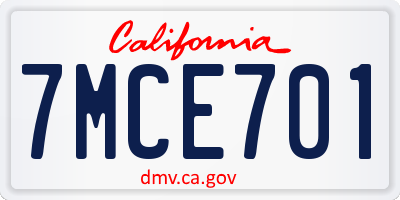 CA license plate 7MCE701