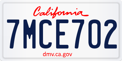 CA license plate 7MCE702