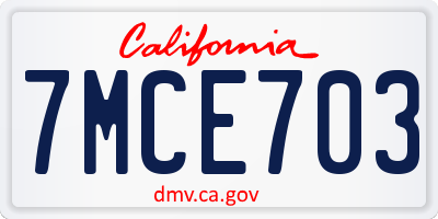 CA license plate 7MCE703