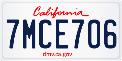 CA license plate 7MCE706