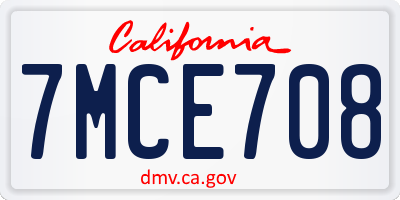 CA license plate 7MCE708