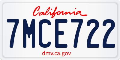 CA license plate 7MCE722