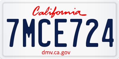 CA license plate 7MCE724
