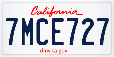CA license plate 7MCE727