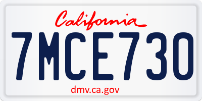 CA license plate 7MCE730