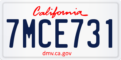 CA license plate 7MCE731