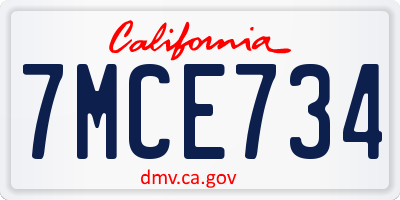 CA license plate 7MCE734