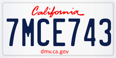 CA license plate 7MCE743