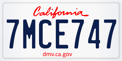 CA license plate 7MCE747