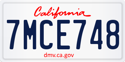 CA license plate 7MCE748