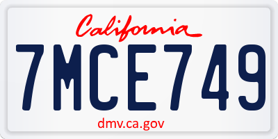 CA license plate 7MCE749