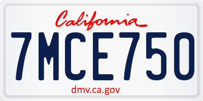 CA license plate 7MCE750