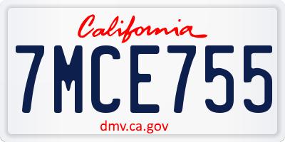 CA license plate 7MCE755