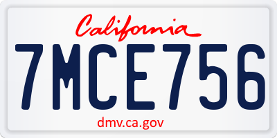 CA license plate 7MCE756