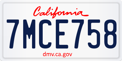 CA license plate 7MCE758