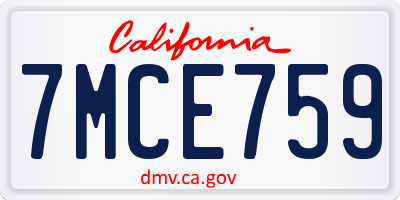 CA license plate 7MCE759