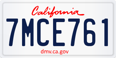 CA license plate 7MCE761
