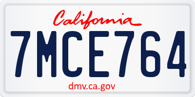 CA license plate 7MCE764