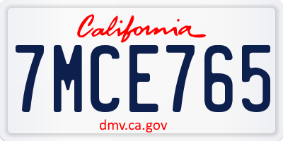 CA license plate 7MCE765
