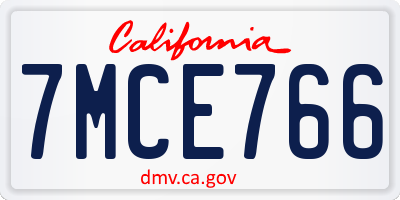 CA license plate 7MCE766