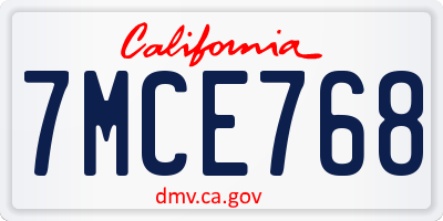 CA license plate 7MCE768