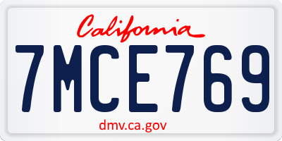 CA license plate 7MCE769