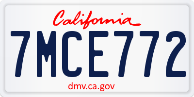 CA license plate 7MCE772
