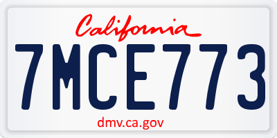 CA license plate 7MCE773