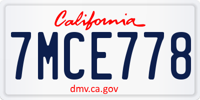 CA license plate 7MCE778